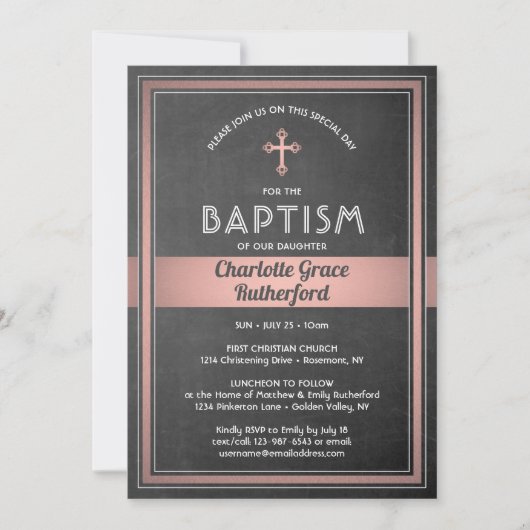 1 foto meisje doop krijtbord en roze rose goud kaart (Voorkant)