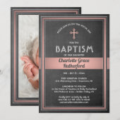 1 foto meisje doop krijtbord en roze rose goud kaart (Voorkant / Achterkant)