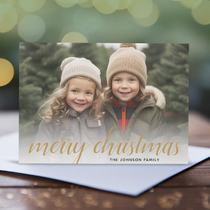 1 Foto Merry Kerstscript Gold Damask Feestdagenkaart