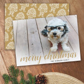 1 Foto Merry Kerstscript Gold Damask Feestdagenkaart