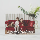 1 Foto Merry Kerstscript White Damask Feestdagenkaart (Staand voorkant)