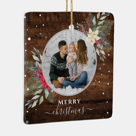 1 Foto met hout voor kerstversiering Keramisch Ornament (Rechts)