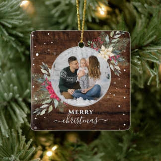 1 Foto met  hout voor kerstversiering Keramisch Ornament