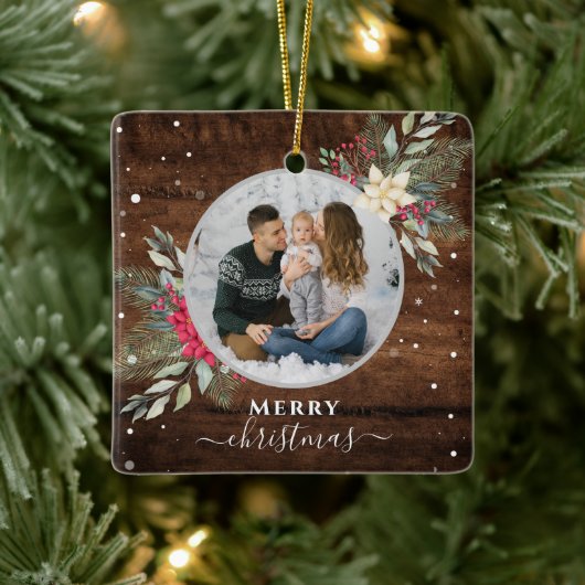 1 Foto met  hout voor kerstversiering Keramisch Ornament (Boom)