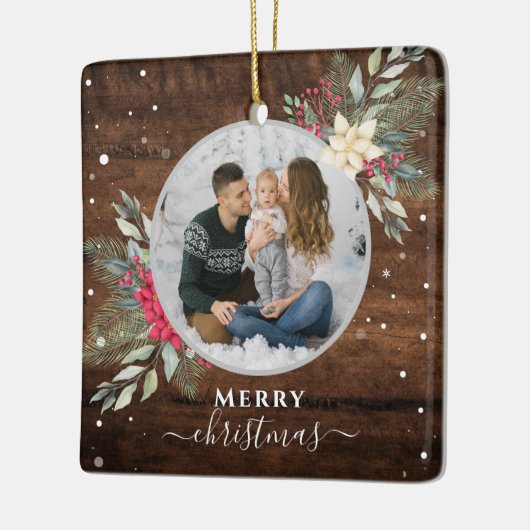 1 Foto met hout voor kerstversiering Keramisch Ornament (Links)