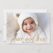 1 Foto met kerstscript Gold Damask Peace Feestdagenkaart (Voorkant)