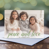 1 Foto met kerstscript Green Damask Peace Feestdagenkaart