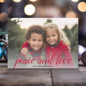 1 Foto met kerstscript Red Damask Peace Feestdagenkaart
