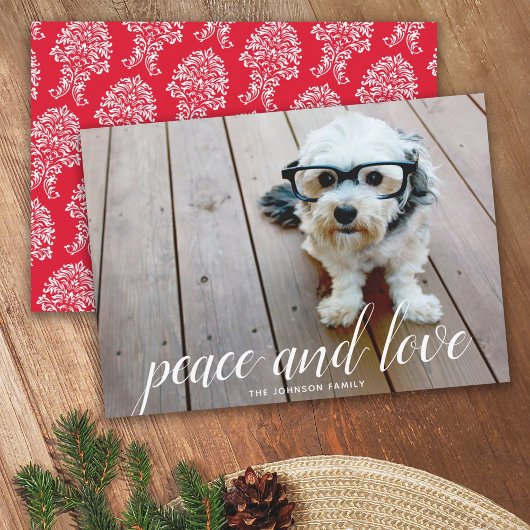 1 Foto met kerstscript White Damask Peace Feestdagenkaart