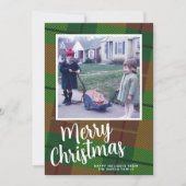 1 Foto met script en Retro Pset Patroon groen Feestdagenkaart (Voorkant)