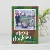 1 Foto met script en Retro Pset Patroon groen Feestdagenkaart (Staand voorkant)