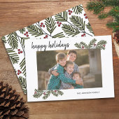 1 Foto met Whimsical Pine Branches Calligraphy Feestdagenkaart