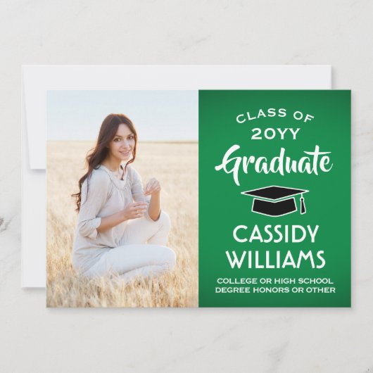 1 Foto Modern Green White en Black Afstuderen Aankondiging (Voorkant)