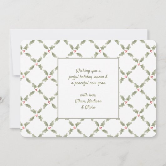 1 Foto Modern JOY Waterverf Holly Wreath Feestdagenkaart (Achterkant)