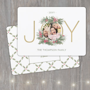 1 Foto Modern JOY  Waterverf Holly Wreath Feestdagenkaart