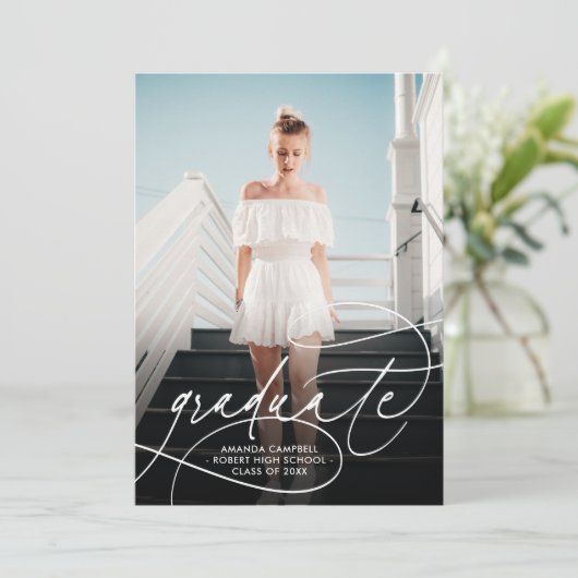 1 Foto Modern Minimalist Elegant Graduparty Kaart (Staand voorkant)