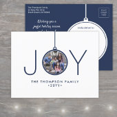 1 Foto Modern Minimalist Navy Blue Joy Ornament Feestdagenkaart