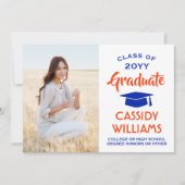 1 Foto modern Oranje en blauw Afstuderen Aankondiging (Voorkant)