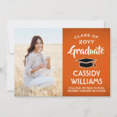 1 Foto Modern Oranje White en Black Afstuderen Aankondiging (Voorkant)