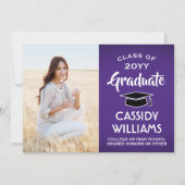 1 Foto Modern Paars en White Afstuderen Aankondiging (Voorkant)