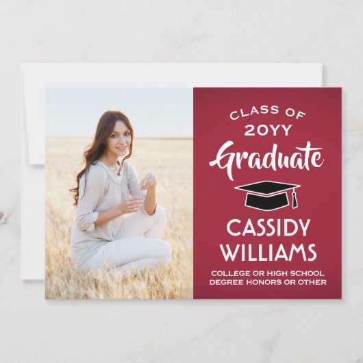 1 Foto Modern Red White en Black Afstuderen Aankondiging (Voorkant)