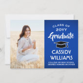 1 Foto Modern Royal Blue Black Afstuderen Aankondiging (Voorkant)