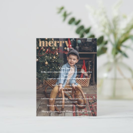 1 Foto Modern Vrolijk Kerstfeest DearSanta Verlang Feestdagenkaart (Staand voorkant)