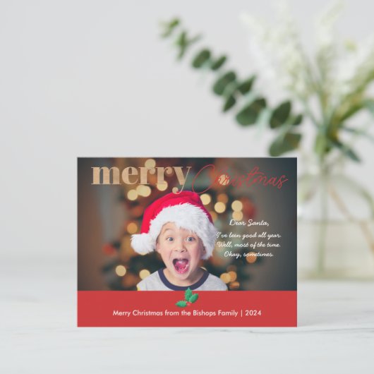 1 foto Modern Vrolijk Kerstfeest Lieve Kerstman he Feestdagenkaart (Staand voorkant)