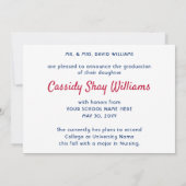 1 Foto Moderne Rood Wit en Blauw Afstuderen Aankondiging (Achterkant)