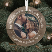 1 Foto: Mr & Mrs First Kerstman Rustic Faux Wood Glas Ornament