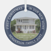 1 Foto nieuw adres Eerste Kerstmis Blauw Glas Ornament (Voorkant)