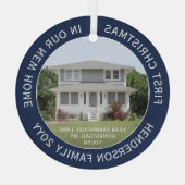 1 Foto nieuw adres Eerste Kerstmis Blauw Glas Ornament (Achterkant)