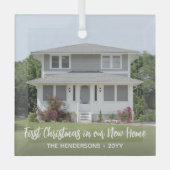 1 Foto Nieuw Eerste Kerstkerst Eenvoudig wit scrip Glas Ornament (Voorkant)