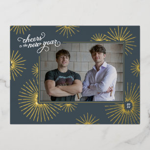 1 Foto Nieuwjaar Fireworks Folie Holiday Post Kaar Feestdagen Briefkaart