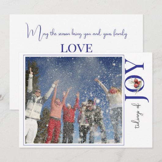 1 FOTO OP WITTE KERST KAART - JOY (Voorkant / Achterkant)