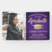 1 Foto Paars en Gold Modern Afstuderen Spandoek (Horizontaal)