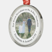 1 Foto Passen getrouwd Eerste Kerstmis Zwart-wit Metalen Ornament (Links)