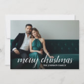 1 Foto Prettig Kerst Script Houndstooth Feestdagenkaart (Voorkant)