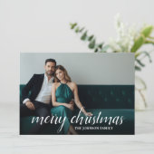 1 Foto Prettig Kerst Script Houndstooth Feestdagenkaart (Staand voorkant)