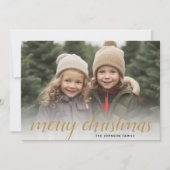 1 Foto Prettig Kerstman Script Goud Damast Feestdagenkaart (Voorkant)