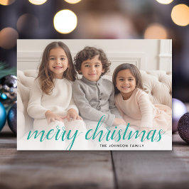 1 Foto Prettig Kerstmanuscript Teal Damask Feestdagenkaart