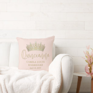 1 Foto Quinceañera Blush Pink & Gold Keepsake Kussen