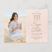 1 Foto Quinceanera Save the Date Pink and Gold Uitnodiging Briefkaart (Voorkant)