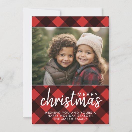 1 Foto Red Black Buffalo Pset Merry Kerstry Feestdagenkaart (Voorkant)