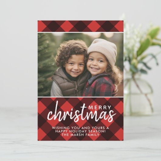 1 Foto Red Black Buffalo Pset Merry Kerstry Feestdagenkaart (Staand voorkant)