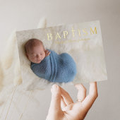 1 Foto Religieuze Cross Blue Boy Baptism Gold Folie Uitnodiging