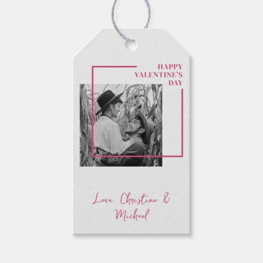 1 Foto Valentijnsdag modern rood en roze Cadeaulabel (Voorkant)