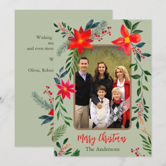 1 Foto van de Waterverf met prettige kerstdagen Fl Feestdagenkaart (Voorkant / Achterkant)