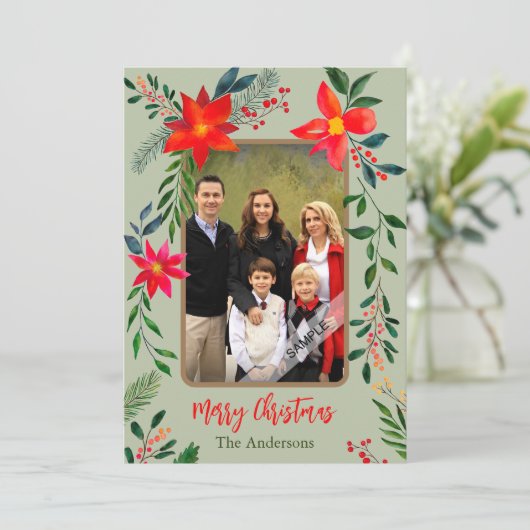 1 Foto van de Waterverf met prettige kerstdagen Fl Feestdagenkaart (Staand voorkant)