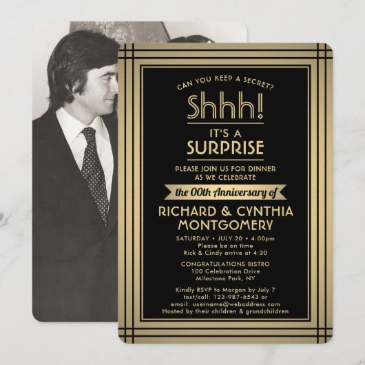 1 Foto Verjaardag Surprise Feest Zwart en Goud Kaart (Voorkant / Achterkant)
